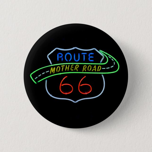 Route 66, The Mother Road, Neon Sign Button (Front)