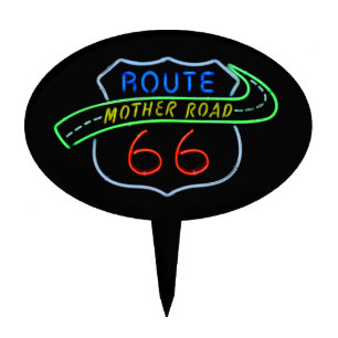 Route 66, The Mother Road, Neon Sign Cake Topper