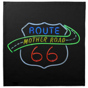 Route 66, The Mother Road, Neon Sign Cloth Napkin