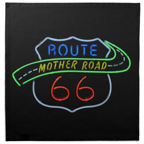 Route 66 The Mother Road Neon Sign Cloth Napkin