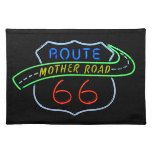 Route 66, The Mother Road, Neon Sign Cloth Placemat