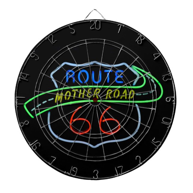 Route 66, The Mother Road, Neon Sign Dart Board (Front)
