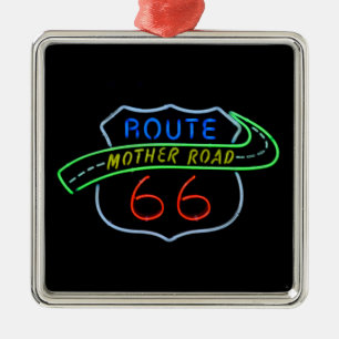 Route 66, The Mother Road, Neon Sign Metal Ornament