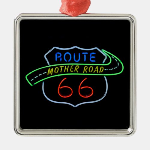 Route 66 The Mother Road Neon Sign Metal Ornament