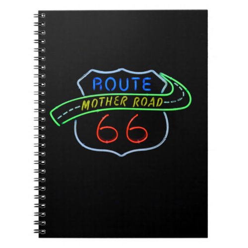 Route 66 The Mother Road Neon Sign Notebook