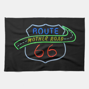 Route 66, The Mother Road, Neon Sign Towel