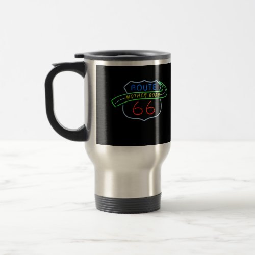 Route 66 The Mother Road Neon Sign Travel Mug