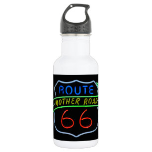 Route 66, The Mother Road, Neon Sign Water Bottle