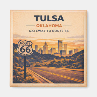 Route 66 Tulsa Oklahoma Heritage City Skyline  Magnet
