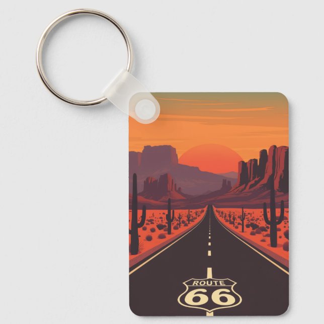 Route 66 USA Vintage Sunset Desert Keychain (Front)