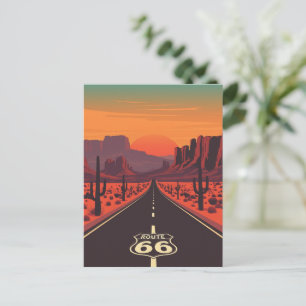 Route 66 USA Vintage Sunset Desert Postcard