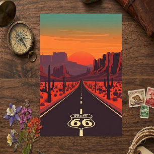 Route 66 USA Vintage Sunset Desert Postcard