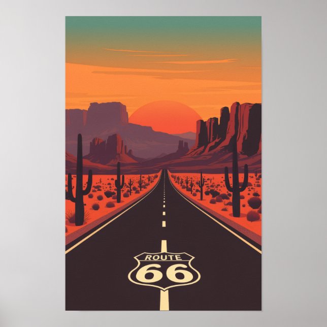 Route 66 USA Vintage Sunset Desert Poster (Front)