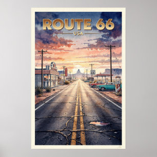 Route 66 USA Vintage Travel Poster