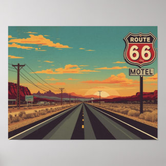 Route 66 Vintage American Road Trip Art Poster