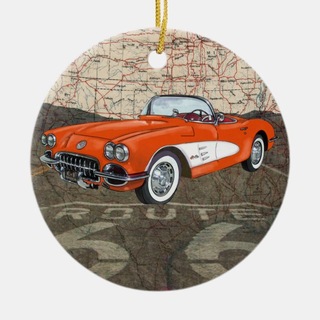 Route 66 Vintage Auto - SRF Ceramic Ornament (Front)