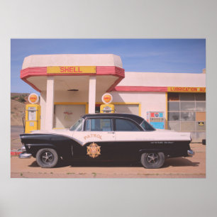 Route 66 Vintage Car Gas Station Photo Poster