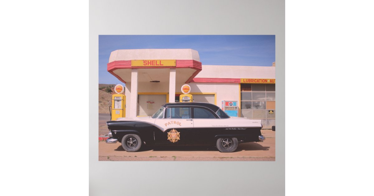 Route 66 Vintage Car Gas Station Photo Poster | Zazzle