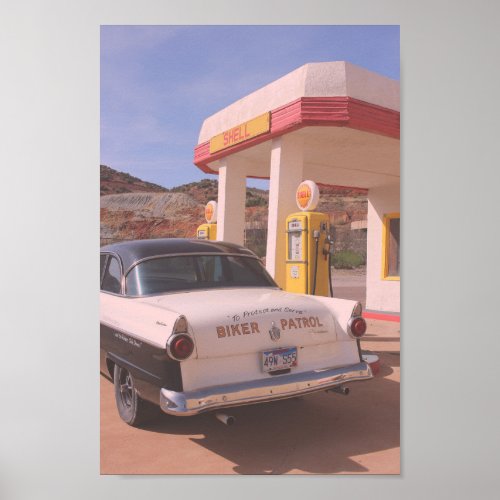 Route 66 Vintage Car Gas Station Photo Poster