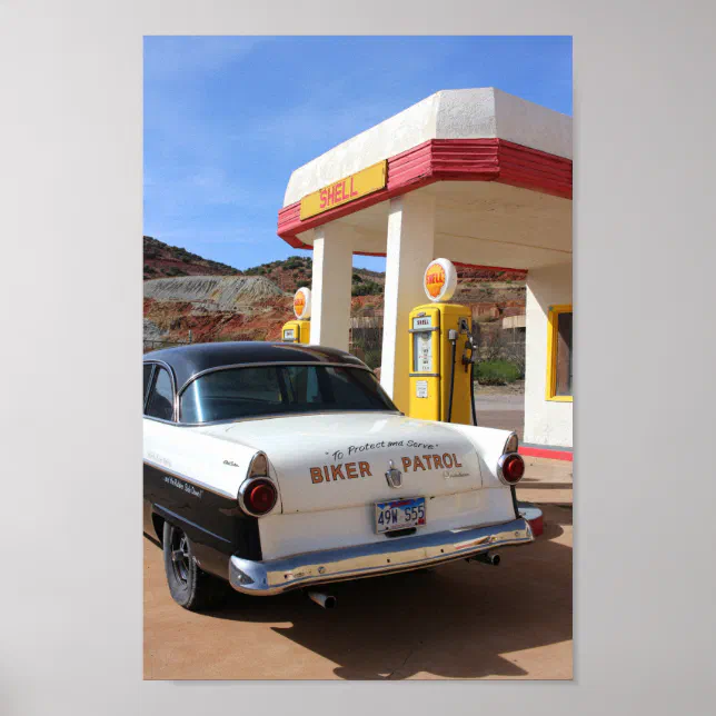 Route 66 Vintage Car Gas Station Photo Poster | Zazzle