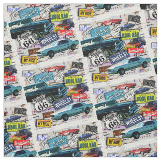 Route 66, Vintage cars, Road Trips Fabric