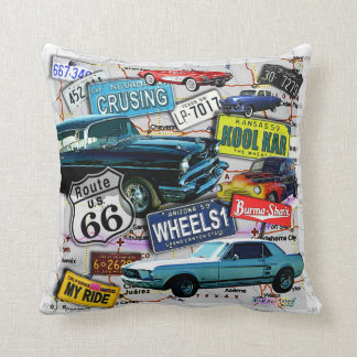Route 66, Vintage cars, Road Trips Throw Pillow