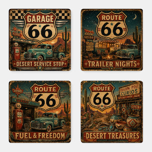 Route 66 Vintage Desert Outpost Coaster Set