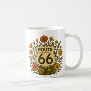 Route 66 Vintage Floral Americana Design Coffee Mug