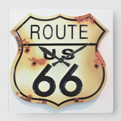Route 66 Vintage Highway Sign Square Wall Clock