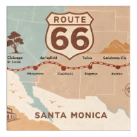 Route 66 Vintage Map with Historic Cities