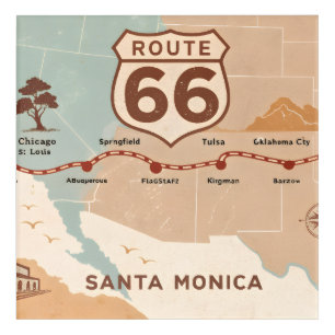 Route 66 Vintage Map with Historic Cities Acrylic Print