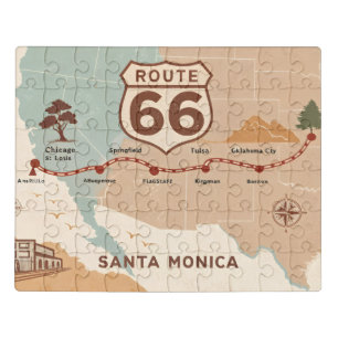 Route 66 Vintage Map with Historic Cities Jigsaw Puzzle