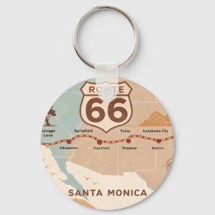 Route 66 Vintage Map with Historic Cities Keychain