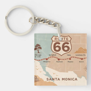 Route 66 Vintage Map with Historic Cities Keychain