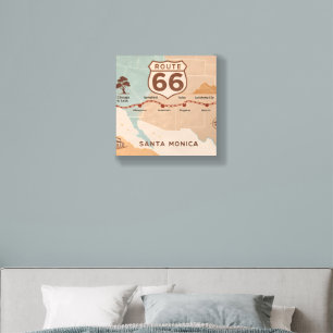 Route 66 Vintage Map with Historic Cities Wood Photo Tile
