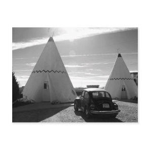 Route 66 Vintage Motel Black and White Postcard