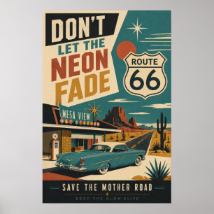 route 66 Vintage Motel Classic Car Art Poster