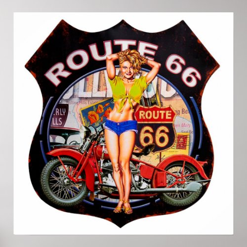 Route 66 Vintage Pin Up Girl Poster