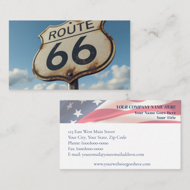 Route 66 Vintage Sign & American Flag Business Card (Front/Back)