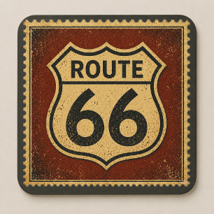 Route 66 Vintage Stamp Bar Cart Americana Square Paper Coaster
