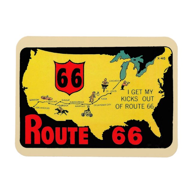 Route 66 - Vintage Travel - Flexible  Magnet (Horizontal)