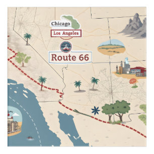 Route 66 Vintage Travel Map Illustration Acrylic Print