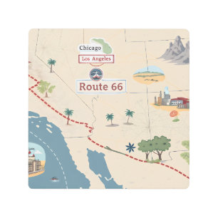 Route 66 Vintage Travel Map Illustration Metal Print