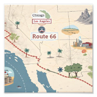Route 66 Vintage Travel Map Illustration