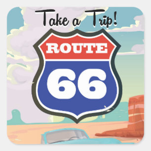 Route 66 vintage travel poster square sticker