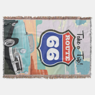 Route 66 vintage vacation travel poster throw blanket