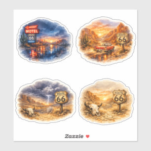 Route 66 Watercolor Desert Storm and Sunset Sticker