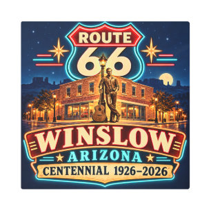 Route 66 Winslow Arizona Centennial Neon Nights Metal Print