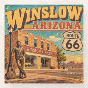 Route 66 Winslow Arizona Vintage Main Street Glass Coaster