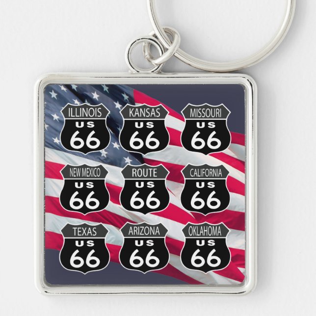 Route 66 with US Flag Keychain (Front)
